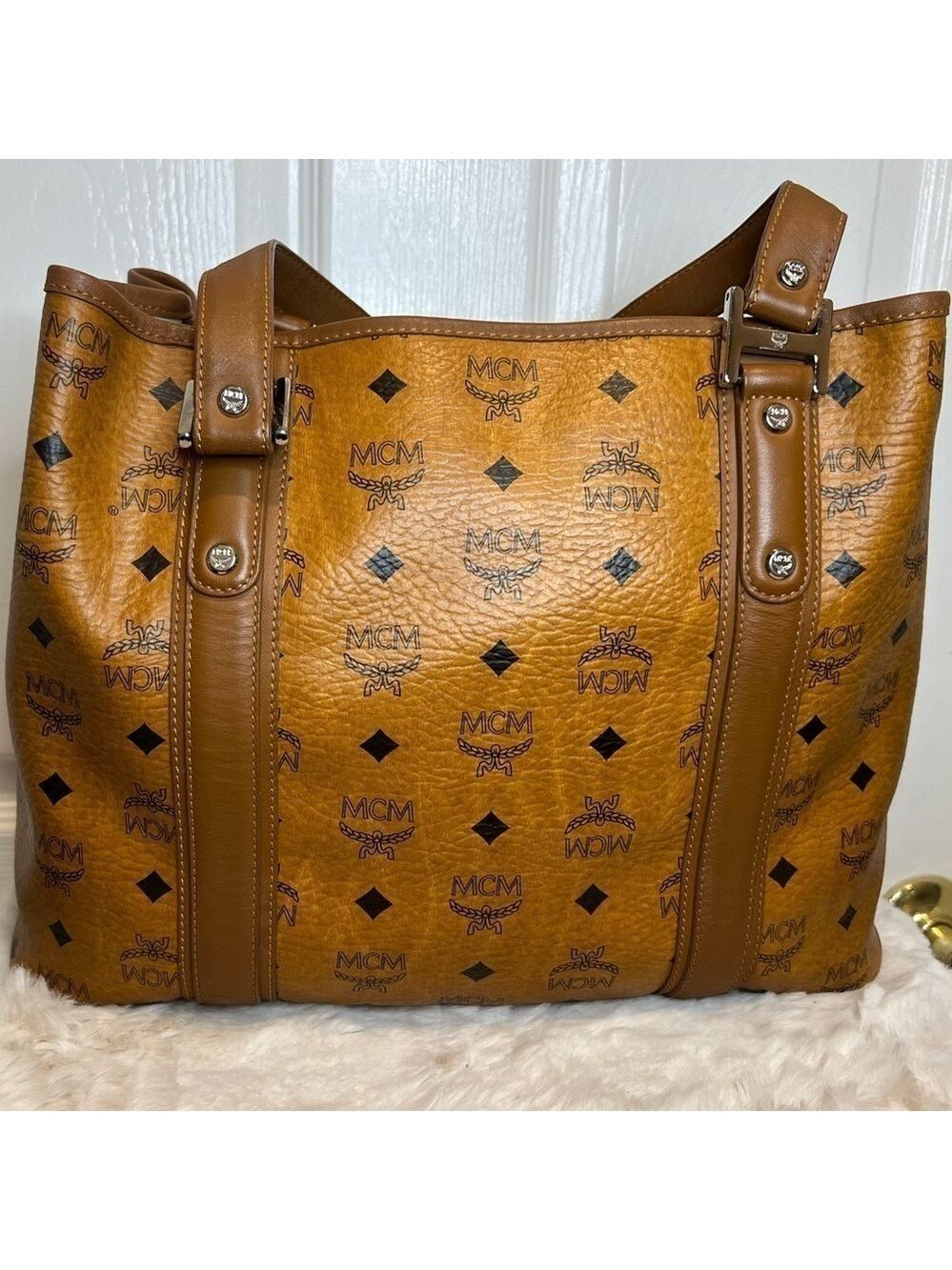 MCM COGNAC VISETOS SHOPPER TOTE BAG - Picture 2 of 15